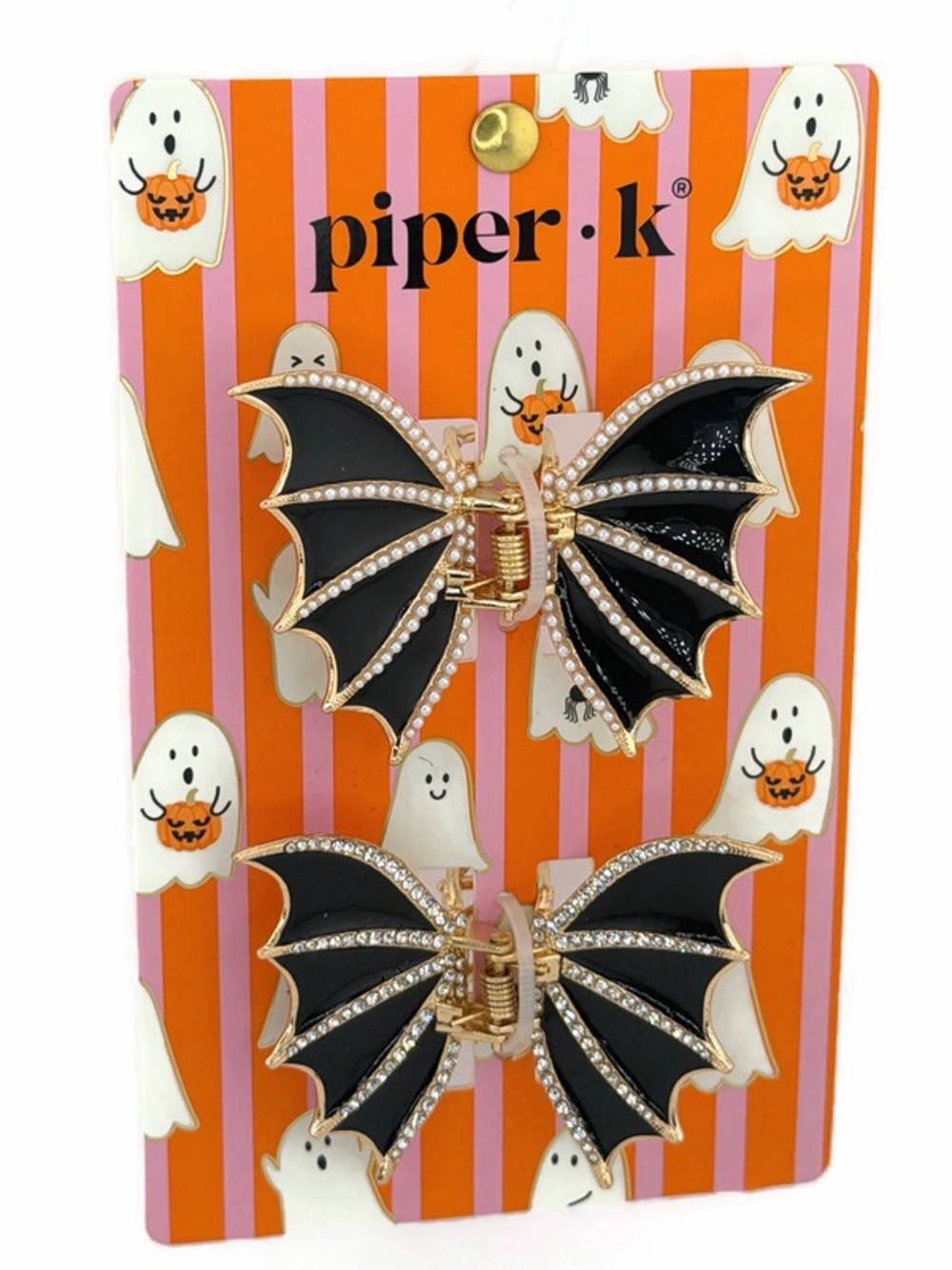 Piper K Bat Hair Claw Clips with Faux Pearls Rhinestones